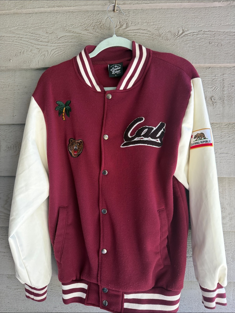 Original Deluxe Maroon and White Letterman Jacket with California Patches